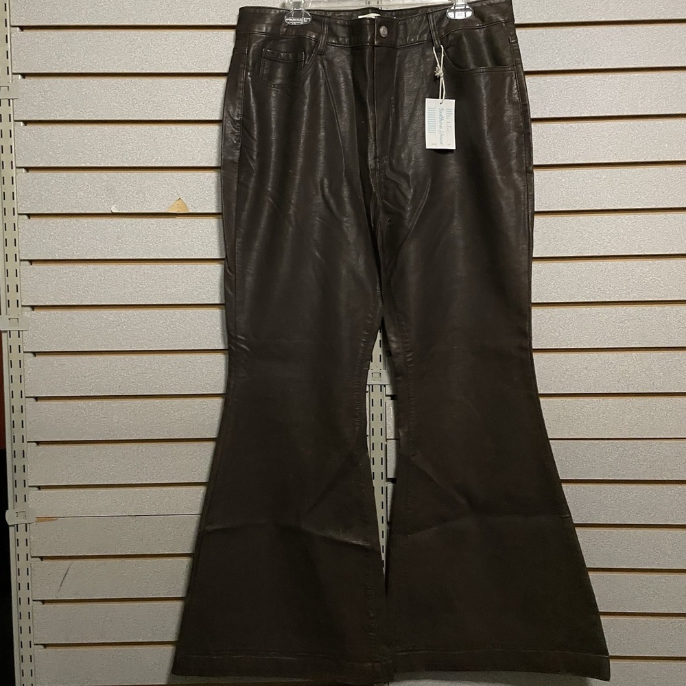NWTS Boutique Brown Faux Leather Flare Leg Trousers Plus Size 16! Southern Grace